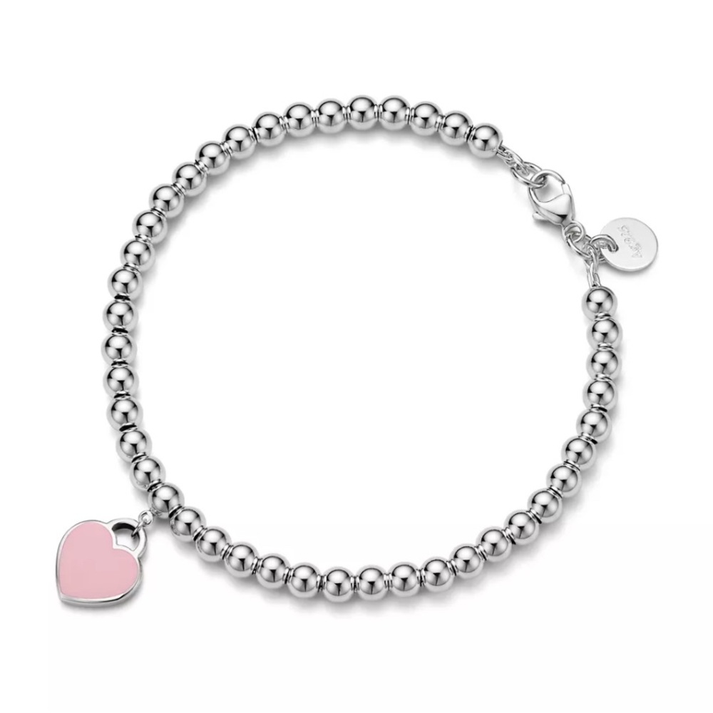 Tiffany & Co. Silver Bracelet with Pink Heart Charm